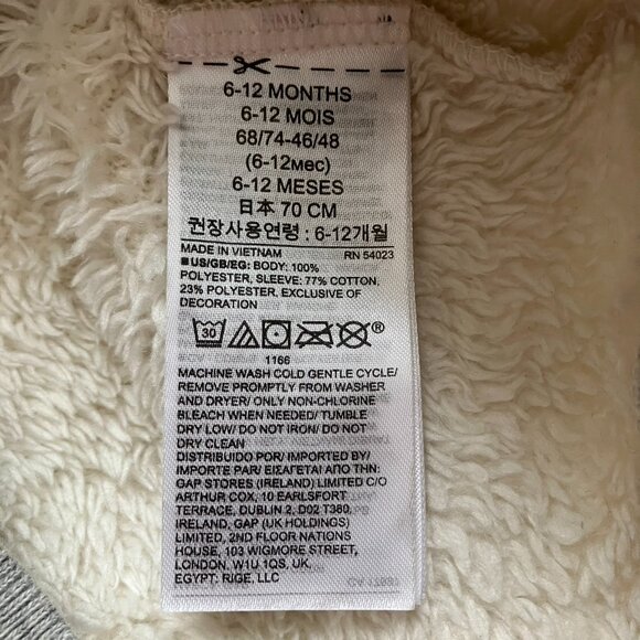 Baby Gap Fuzzy Bear Sherpa Sweatshirt 6-12M | Neutral Grey Cozy Fall Top VGUC - Picture 6 of 16